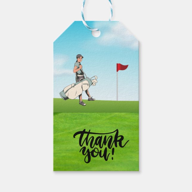 Étiquettes-cadeau Golfer vous remercie avec un sac de golf (Devant)