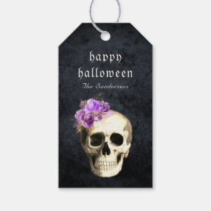 Étiquettes-cadeau Gothique Crâne violet Roses Halloween Personnalisé