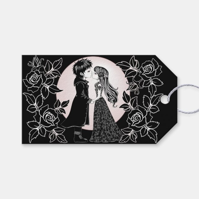 Étiquettes-cadeau Gothique Emo Enfants Kiss Valentine's Day (Devant (Horizontal))