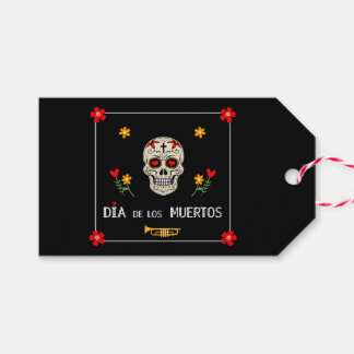 Étiquettes-cadeau Gothique noir Dia de los Muertos Sugar Skull Fleur