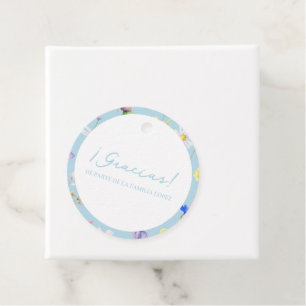 Étiquettes Cadeau Gracias Azul Flores Baby shower Cercle Favoriser l