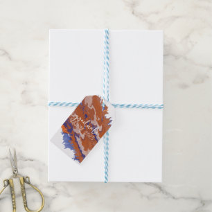 Étiquettes-cadeau Graduation en marbre orange et bleu