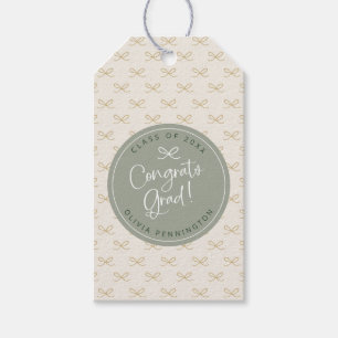 Étiquettes-cadeau Graduation personnalisée Sage Green Bow Girly