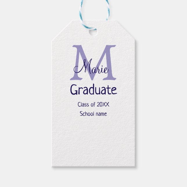Étiquettes-cadeau Gradué ajouter nom monogramme violet simple m mini (Devant)