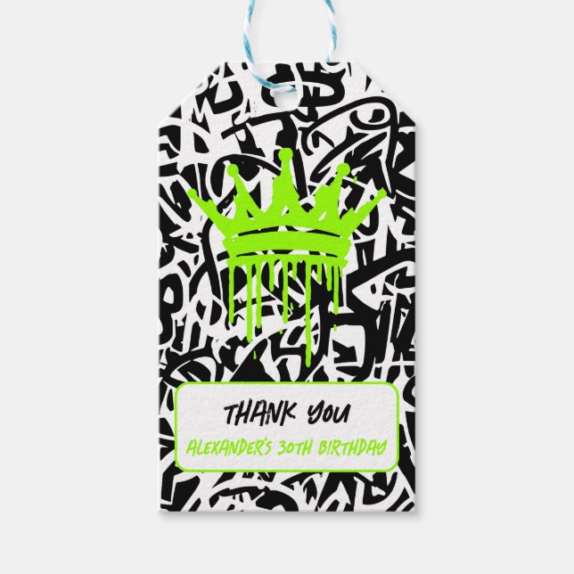 Étiquettes-cadeau Graffiti Couronne Vert Merci orange (Devant)