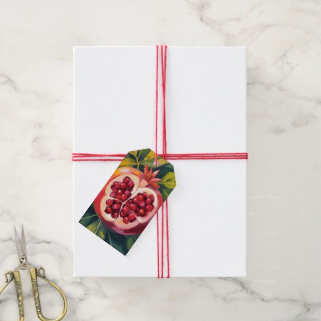 Étiquettes-cadeau Graines de grenade | Peinture de fruits (Avec de la ficelle)