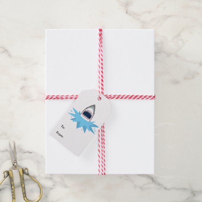 Étiquettes-cadeau Grand dessin de requin blanc (Avec de la ficelle)
