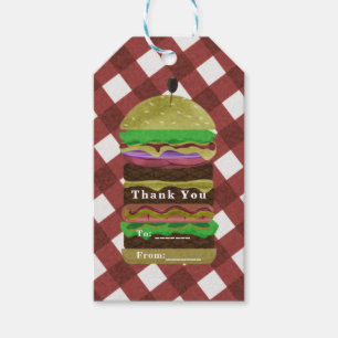 Étiquettes-cadeau Grand Hamburger Gras Été Pique-Nique Rouge BBQ Fêt