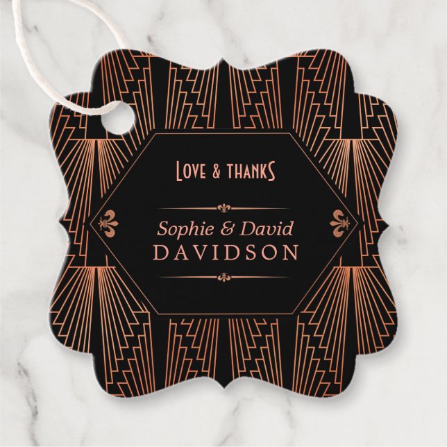 Étiquettes Cadeau Grand Mariage Art Déco Gatsby des années 20 (Devant)