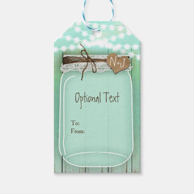 Étiquettes-cadeau Grand Mason Jar & Lumières Mint Rustique Mariage (Devant)