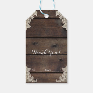 Étiquettes-cadeau Grange rustique en bois et dentelle Élégance roman