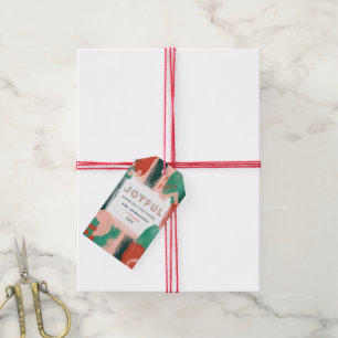 Étiquettes-cadeau Graphique abstrait moderne rouge, rose + vert joye