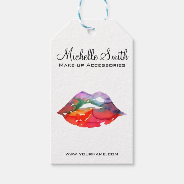 Étiquettes-cadeau Gras Rainbow Lips Aquarelle Dessin maquillage beau (Devant)