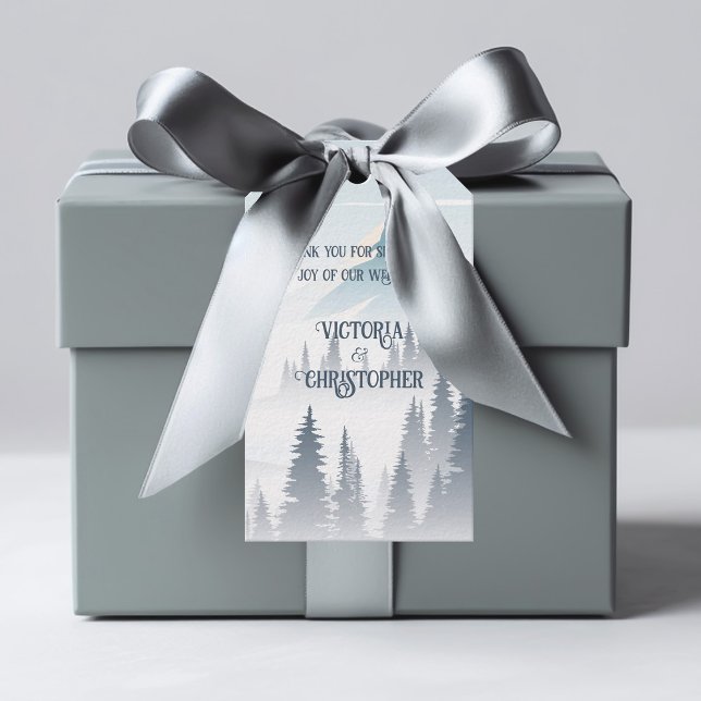 Étiquettes-cadeau Gray Mountain Fog Forest Wilderness Mariage d'hive (Créateur téléchargé)