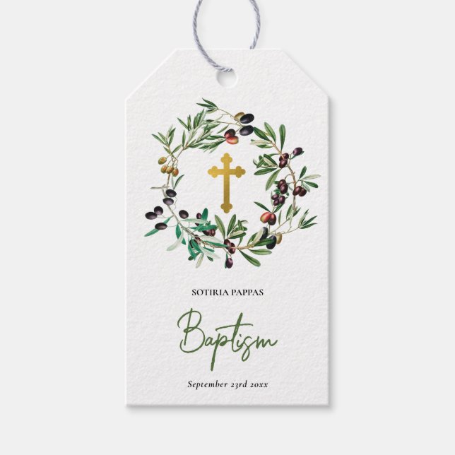 Étiquettes-cadeau Grec Orthodoxe baptême Baptême Olives Verdure (Devant)
