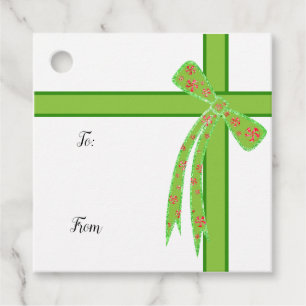 Étiquettes Cadeau Green Bow, Nom de Noël Tags