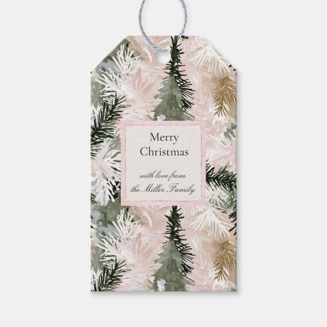 Étiquettes-cadeau Green Cream Christmas Pine Cones (Devant)