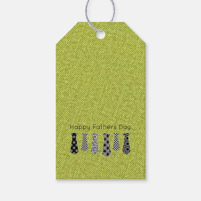 Étiquettes-cadeau Green Denim BlackWhite Cravates Bonne Fête des pèr (Devant)