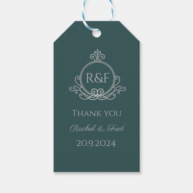Étiquettes-cadeau Green Elegant Mariage de calligraphie argent Merci (Devant)