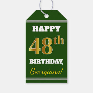 Étiquettes-cadeau Green, Faux Gold 48e anniversaire + Nom personnali