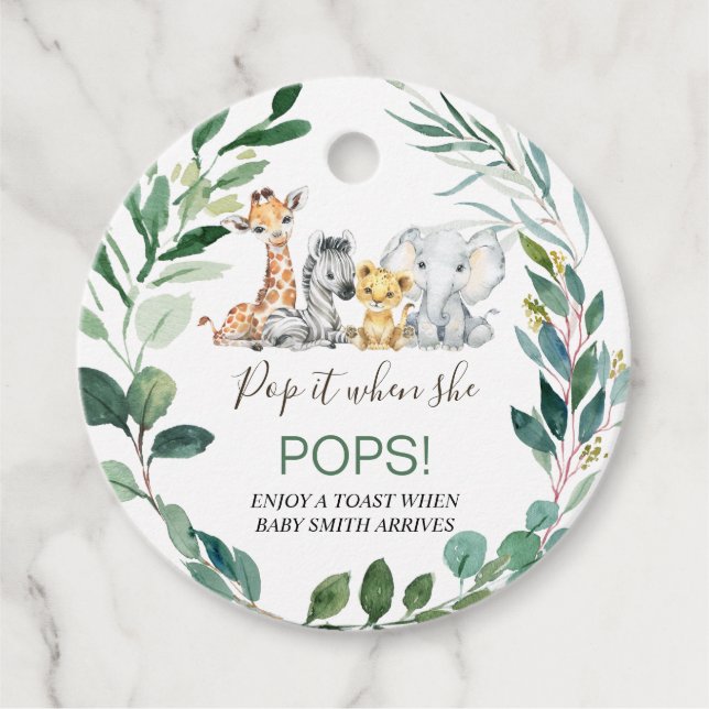 Étiquettes Cadeau Green Foliver Wreath Safari Baby shower Pop It (Devant)
