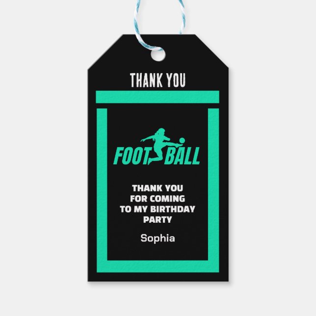 Étiquettes-cadeau Green Football Player Girl, Birthday Girl Team (Devant)