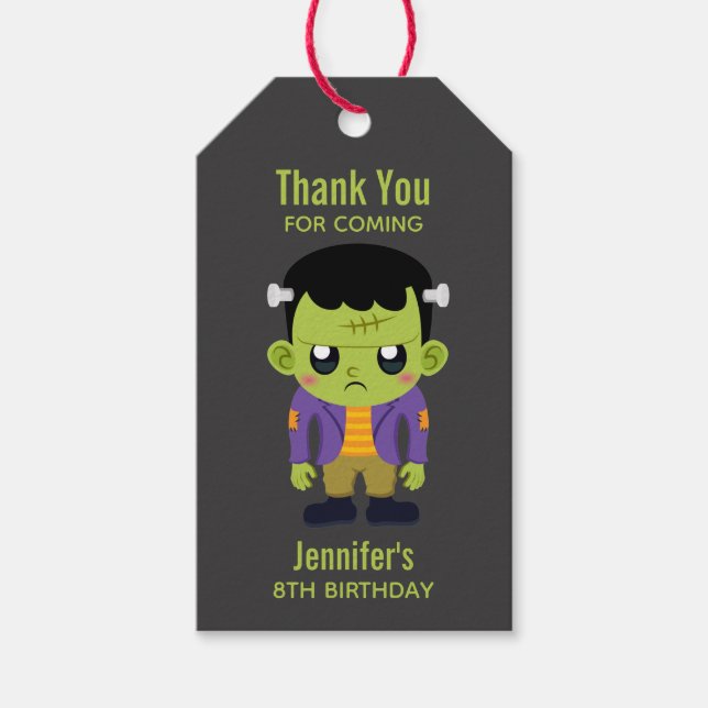 Étiquettes-cadeau Green Frankenstein Monster Halloween Cadeau d'anni (Devant)
