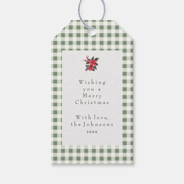 Étiquettes-cadeau Green Gingham Plaid Custom Christmas (Devant)