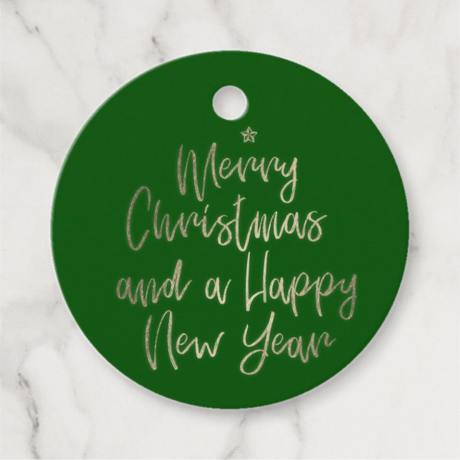 Étiquettes Cadeau Green Gold Joyeux Noël Personnalisé Favonalized Ta (Devant)
