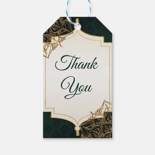 Étiquettes-cadeau Green & Gold Marocaine des nuits arabes Mariage Fa (Devant)