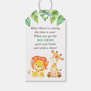Étiquettes-cadeau Green Jungle Animaux Baby shower Mini bouteille Fa