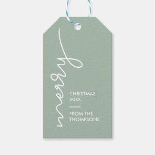 Étiquettes-cadeau Green Modern Simple Joyeux Script de Noël