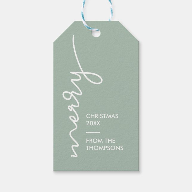 Étiquettes-cadeau Green Modern Simple Joyeux Script de Noël (Devant)