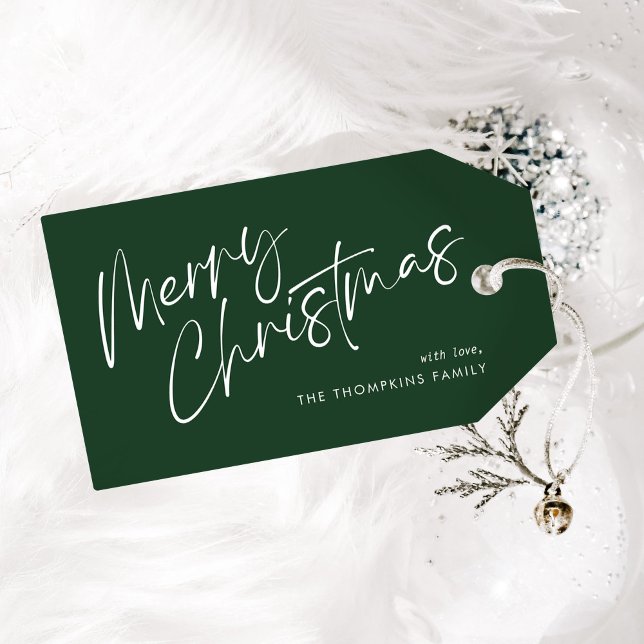 Étiquettes-cadeau Green Modern Simple Script Joyeux Noël (Créateur téléchargé)