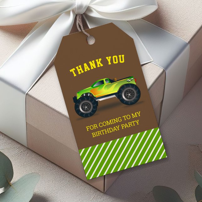 Étiquettes-cadeau Green Monster Truck Anniversaire de enfant Party F (Créateur téléchargé)