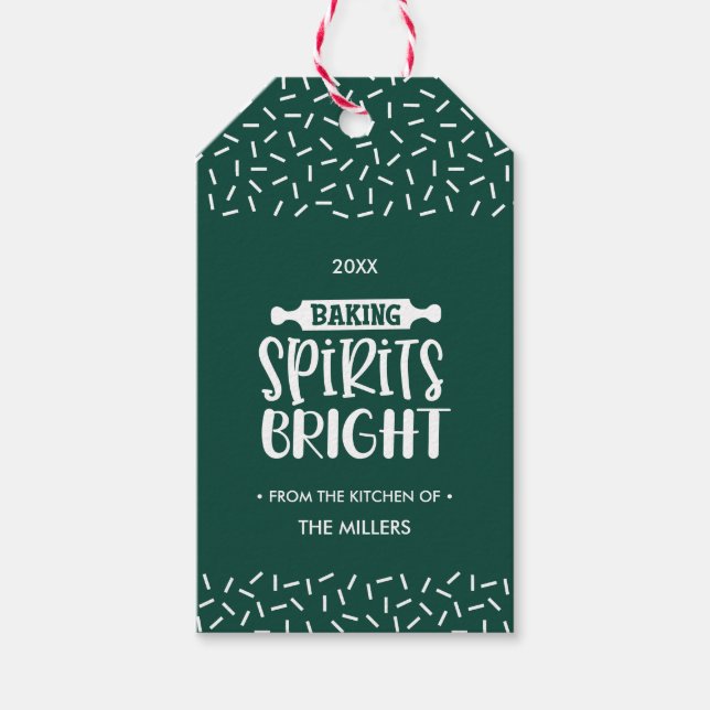 Étiquettes-cadeau Green | Noël Baking Spiritueux Vacances Lumineuses (Devant)