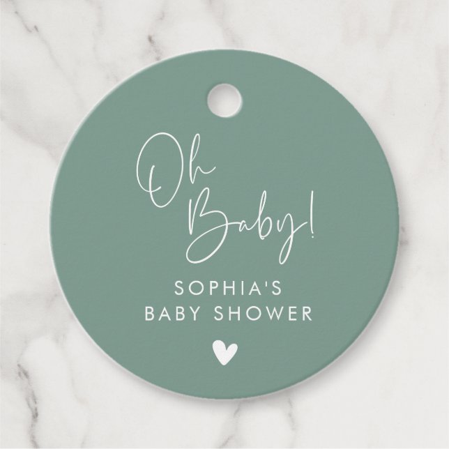 Étiquettes Cadeau Green Oh Baby Baby shower moderne Boho (Devant)
