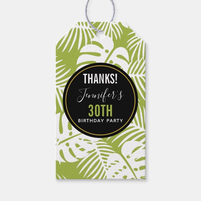 Étiquettes-cadeau Green Palm Feuille Jungle Motif Anniversaire Merci (Devant)