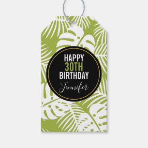 Étiquettes-cadeau Green Palm Feuille Rainforest Motif Anniversaire