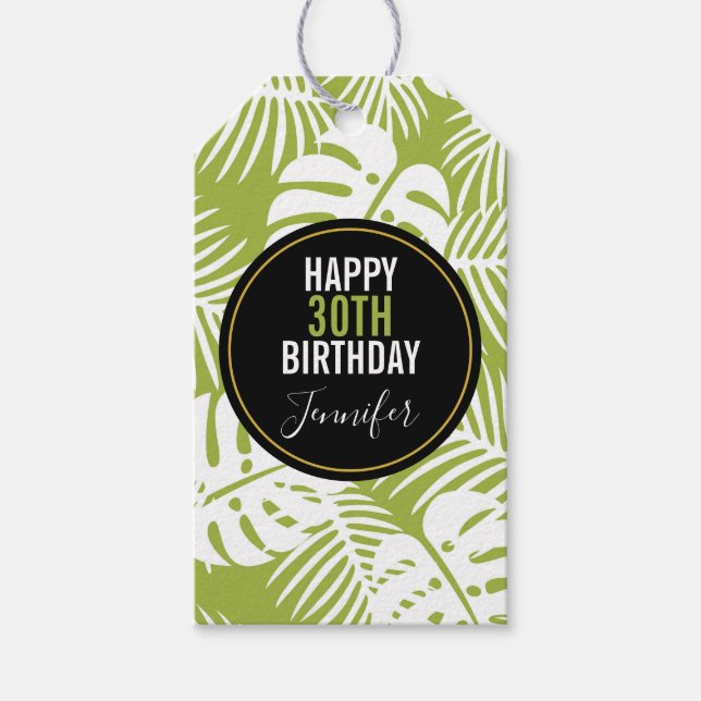 Étiquettes-cadeau Green Palm Feuille Rainforest Motif Anniversaire (Devant)