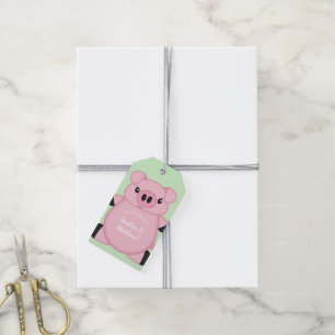 Étiquettes-cadeau Green Pig Baby