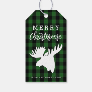 Étiquettes-cadeau Green Plaid Joyeux Christmoose