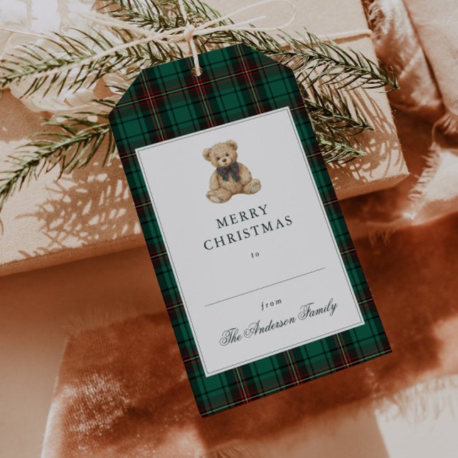 Étiquettes-cadeau Green Plaid Teddy Bear Christmas Party (Créateur téléchargé)