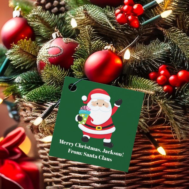 Étiquettes Cadeau Green Santa Claus Personnalisé Enfants Noël (Créateur téléchargé)