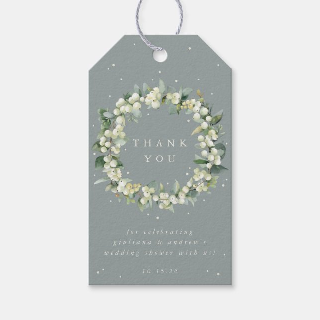Étiquettes-cadeau Green Snowberry+Eucalyptus Merci Wedding shower (Devant)