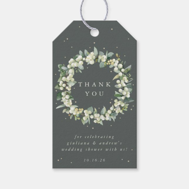 Étiquettes-cadeau Green Snowberry+Eucalyptus Merci Wedding shower (Devant)