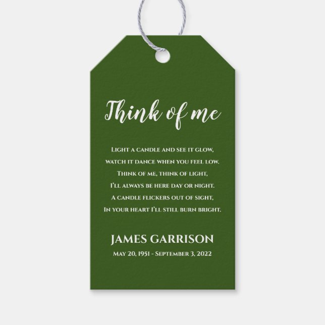 Étiquettes-cadeau Green Think Of Me Célébration de la bougie de vie (Devant)