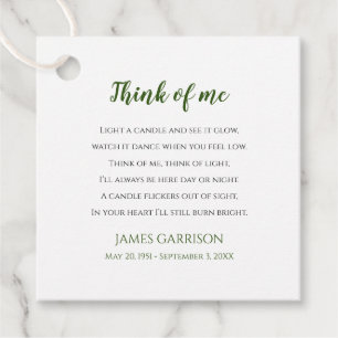 Étiquettes Cadeau Green Think Of Me Célébration de la vie Photo Cand