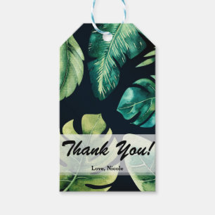Étiquettes-cadeau Green Tropical Feuille Noir Elégant Mariage Faveur