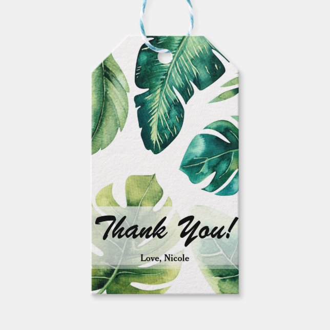 Étiquettes-cadeau Green Tropical Feuilles Blanc Elégant Mariage Fave (Devant)